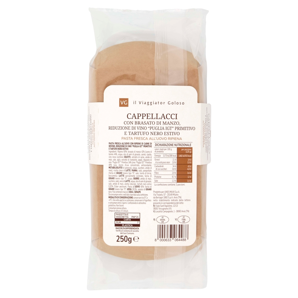 Cappellacci con Brasato di Manzo, Riduzione di Vino e Tartufo Nero Estivo Il Viaggiator Goloso